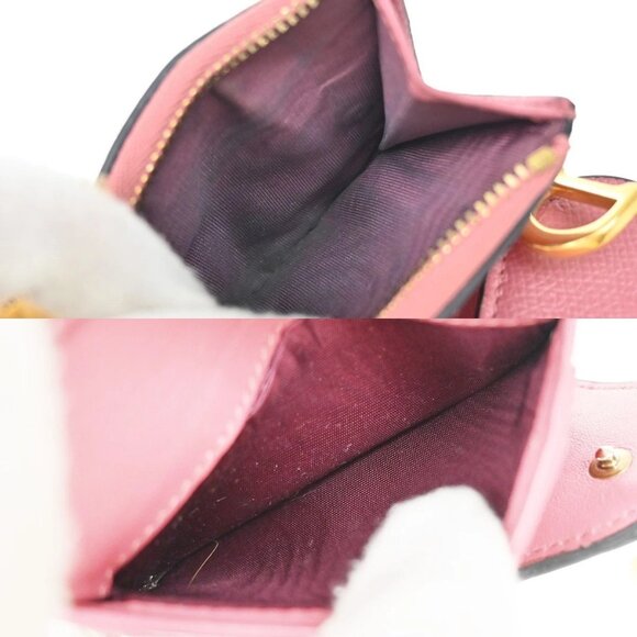 CHRISTIAN DIOR Logo Saddle Trifold Compact Wallet Leather Pink GHW Italy - Picture 7 of 13